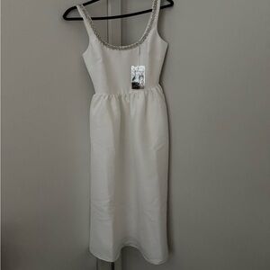 Self-Portrait White Midi Dress with Embellished Neckline